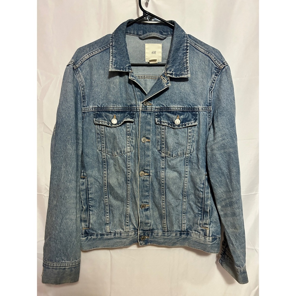 H&M Denim Jacket Mens M Blue Trucker Jean Jacket Vintage Style Y2K